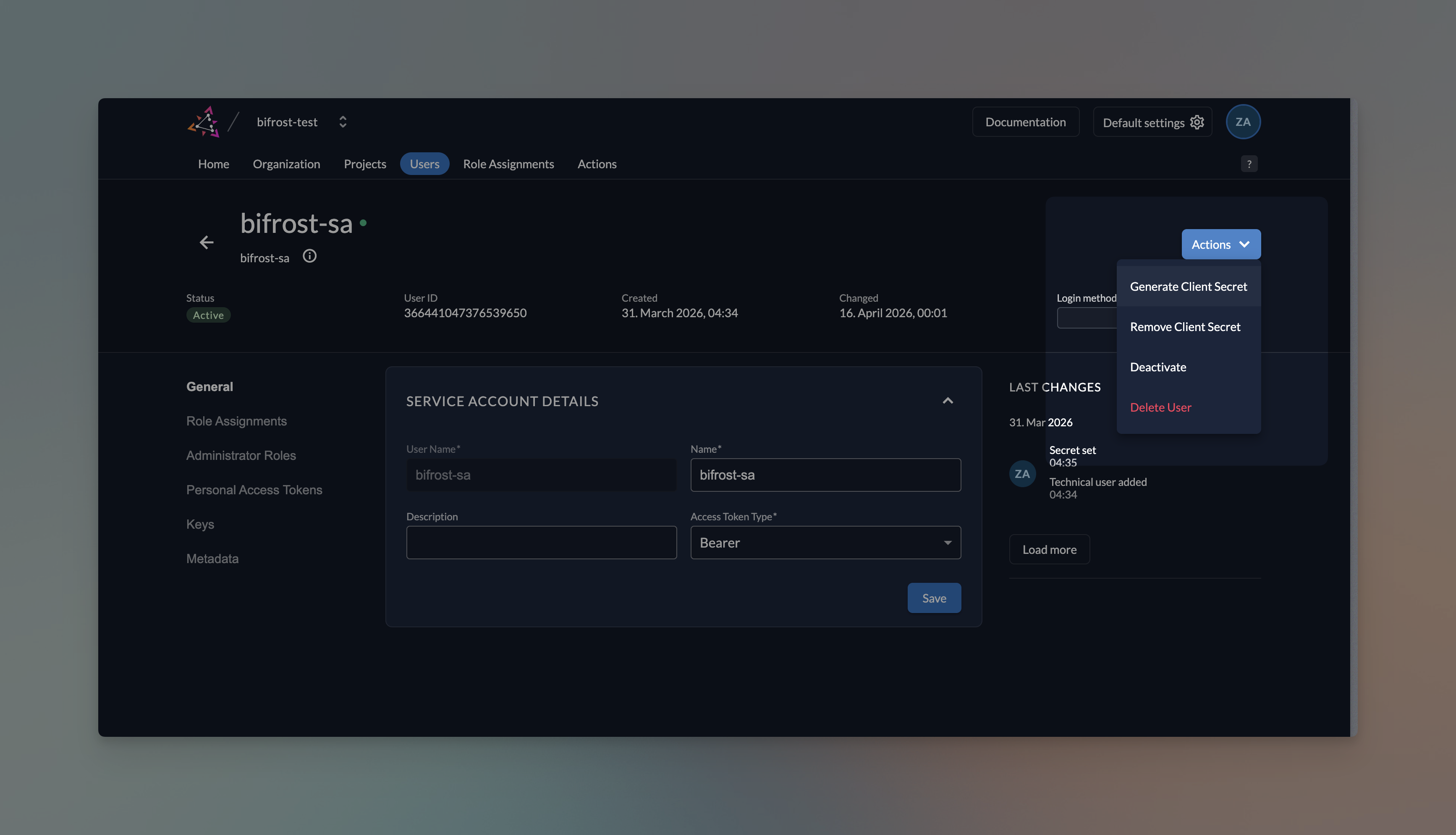 Creating a service account in Zitadel