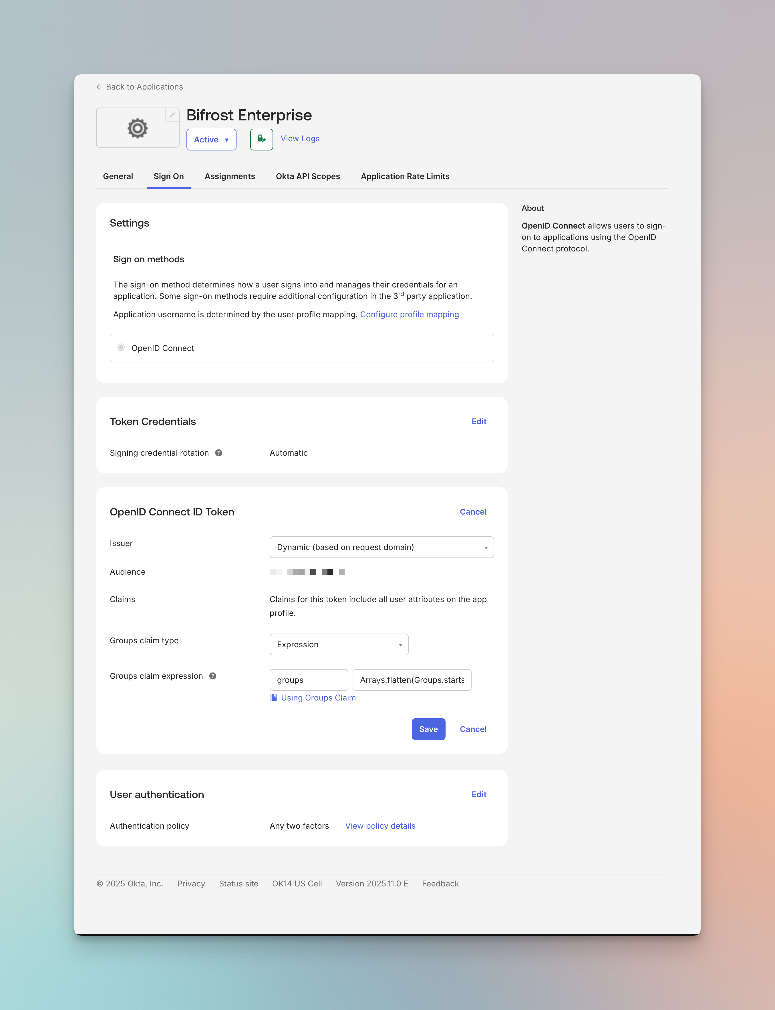Application Sign On configuration