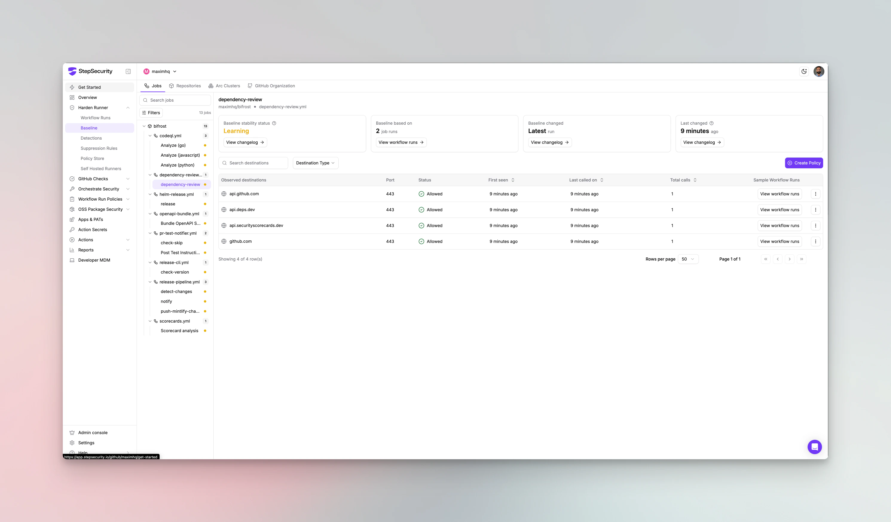 StepSecurity automated security hardening applied to GitHub Actions workflows