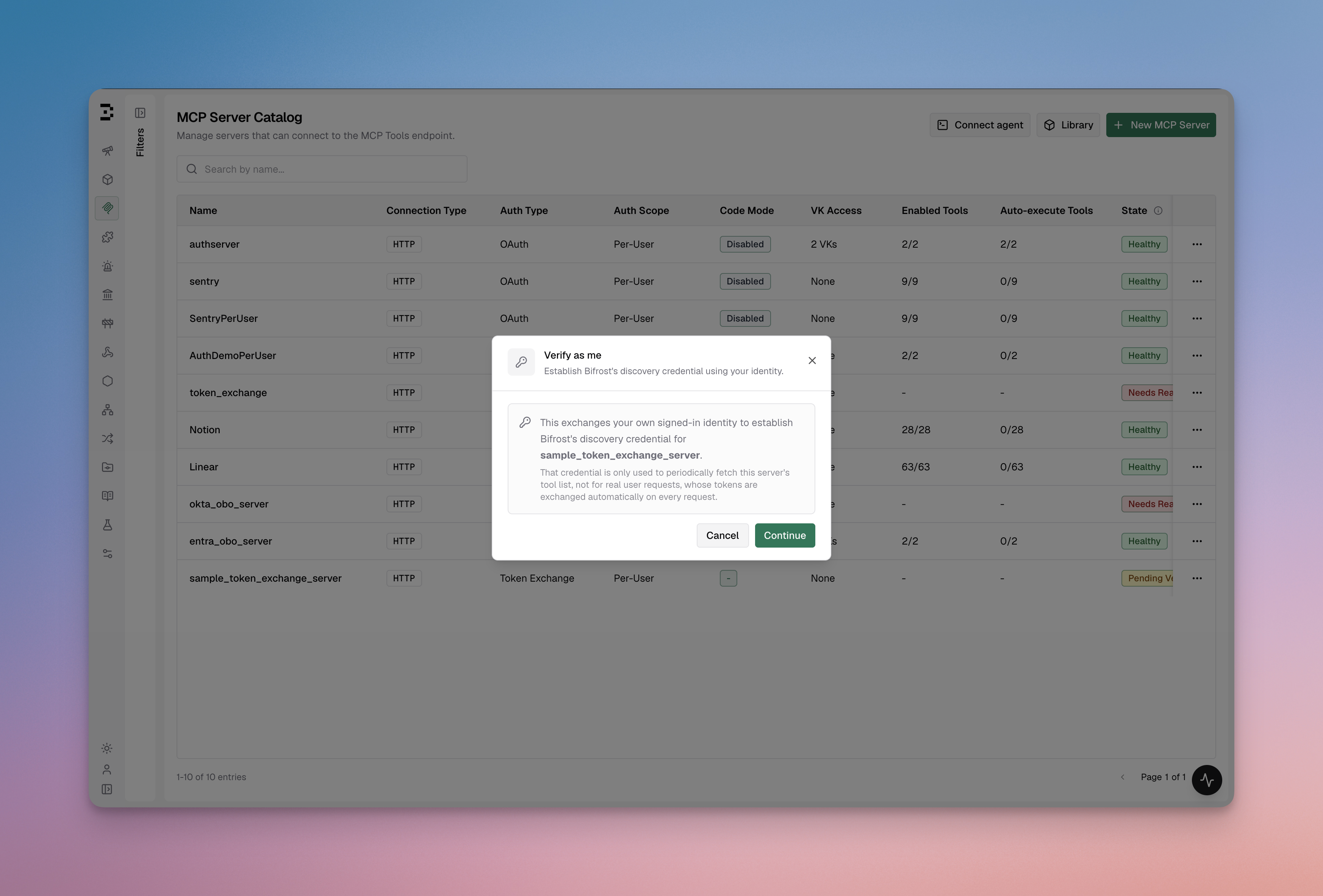Token exchange client sheet showing the Verify as me button in pending_verification state