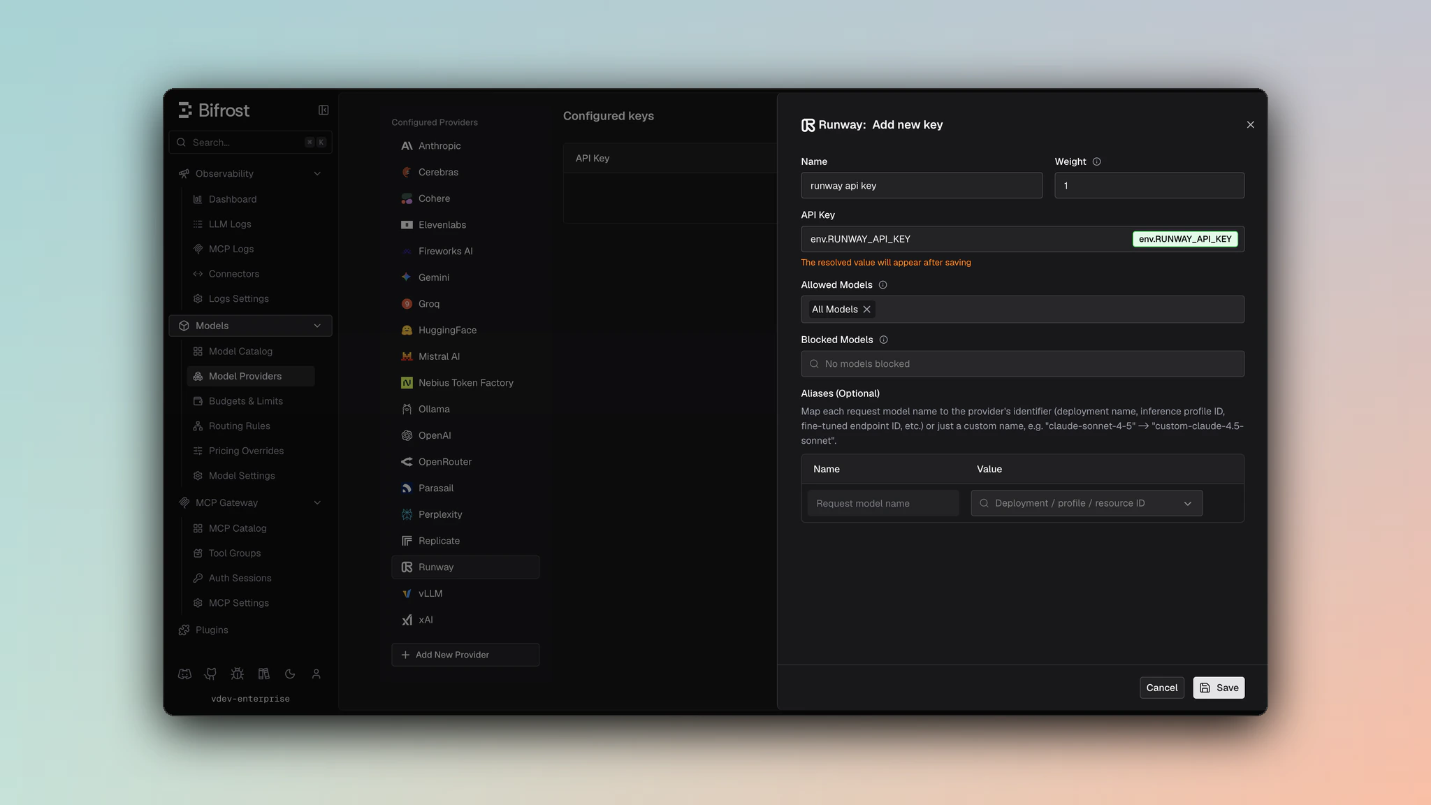 Runway ML provider dashboard