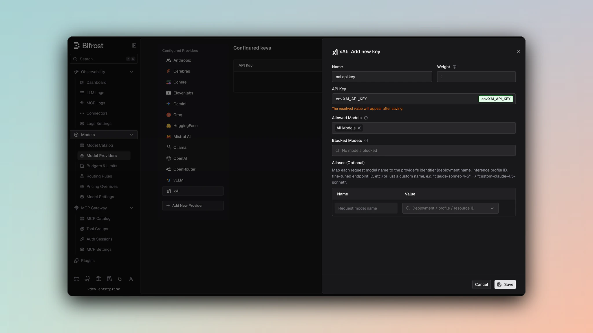 xAI provider dashboard