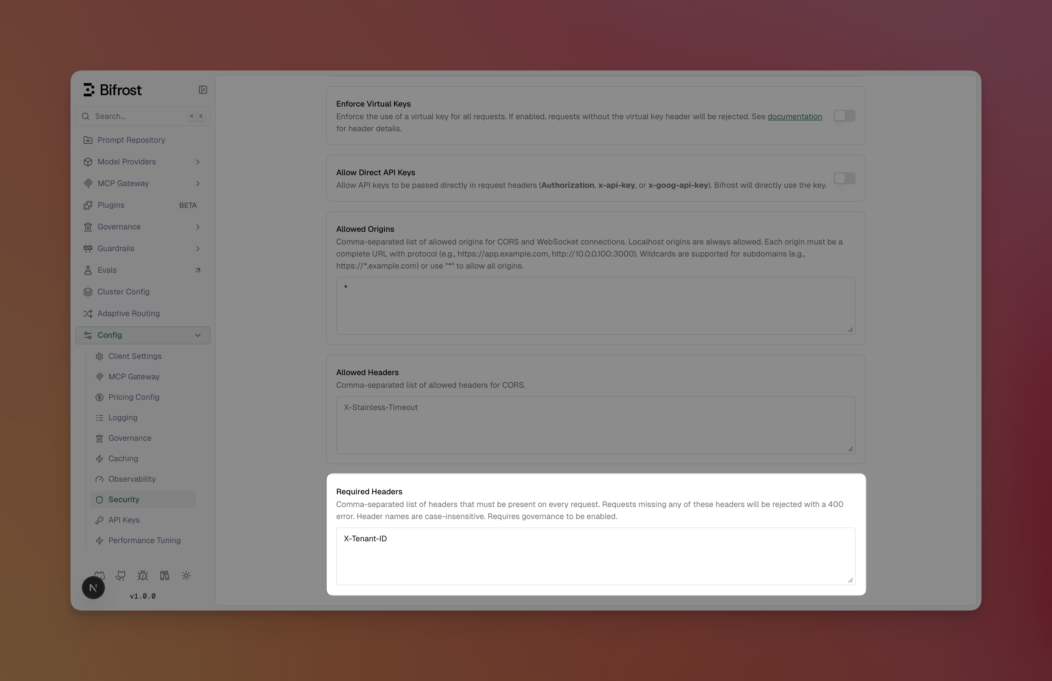 Required Headers Configuration