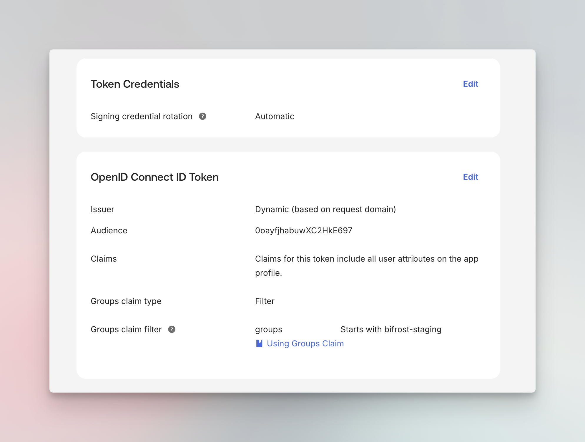 Application Groups claim configuration