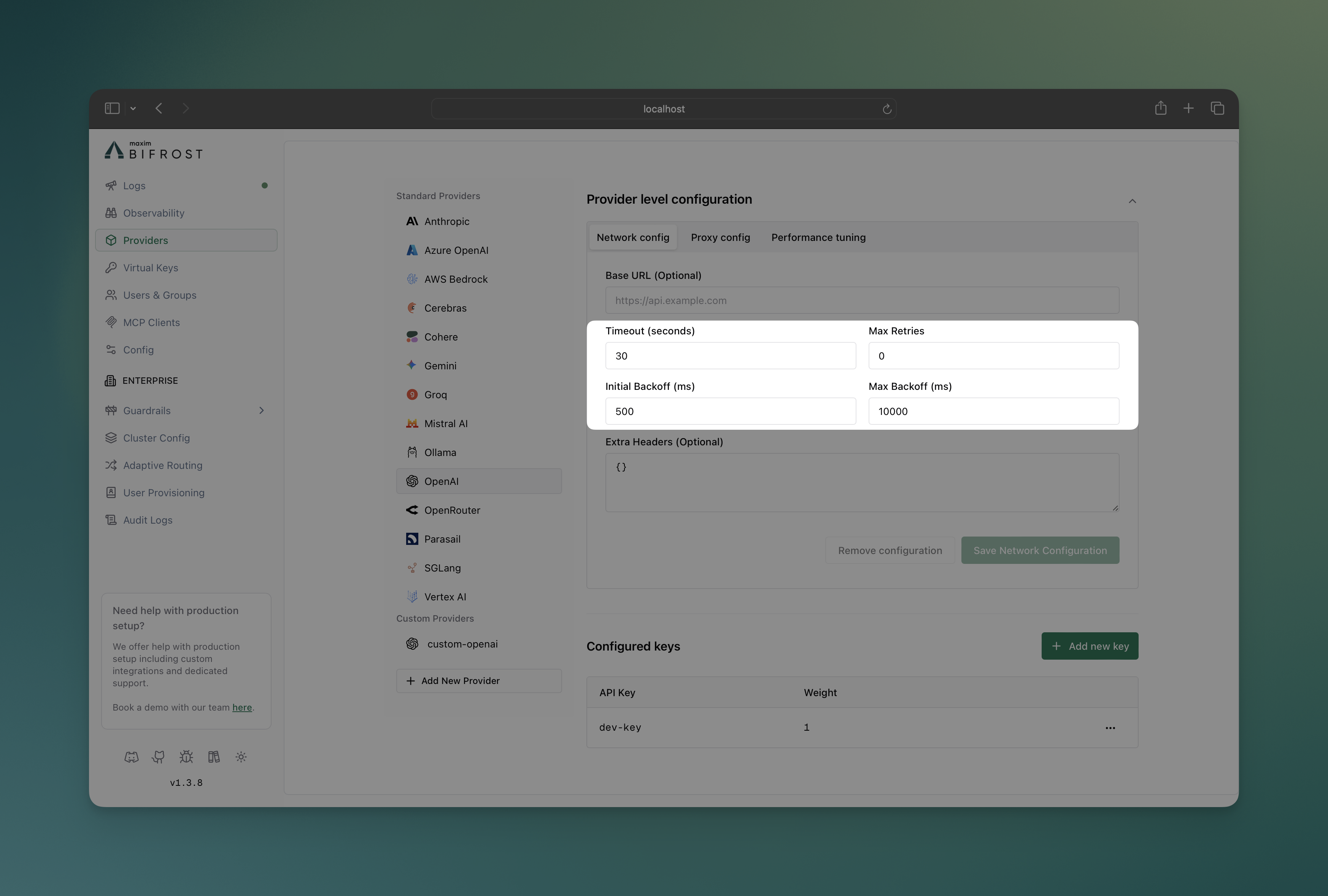 Retry Configuration Interface