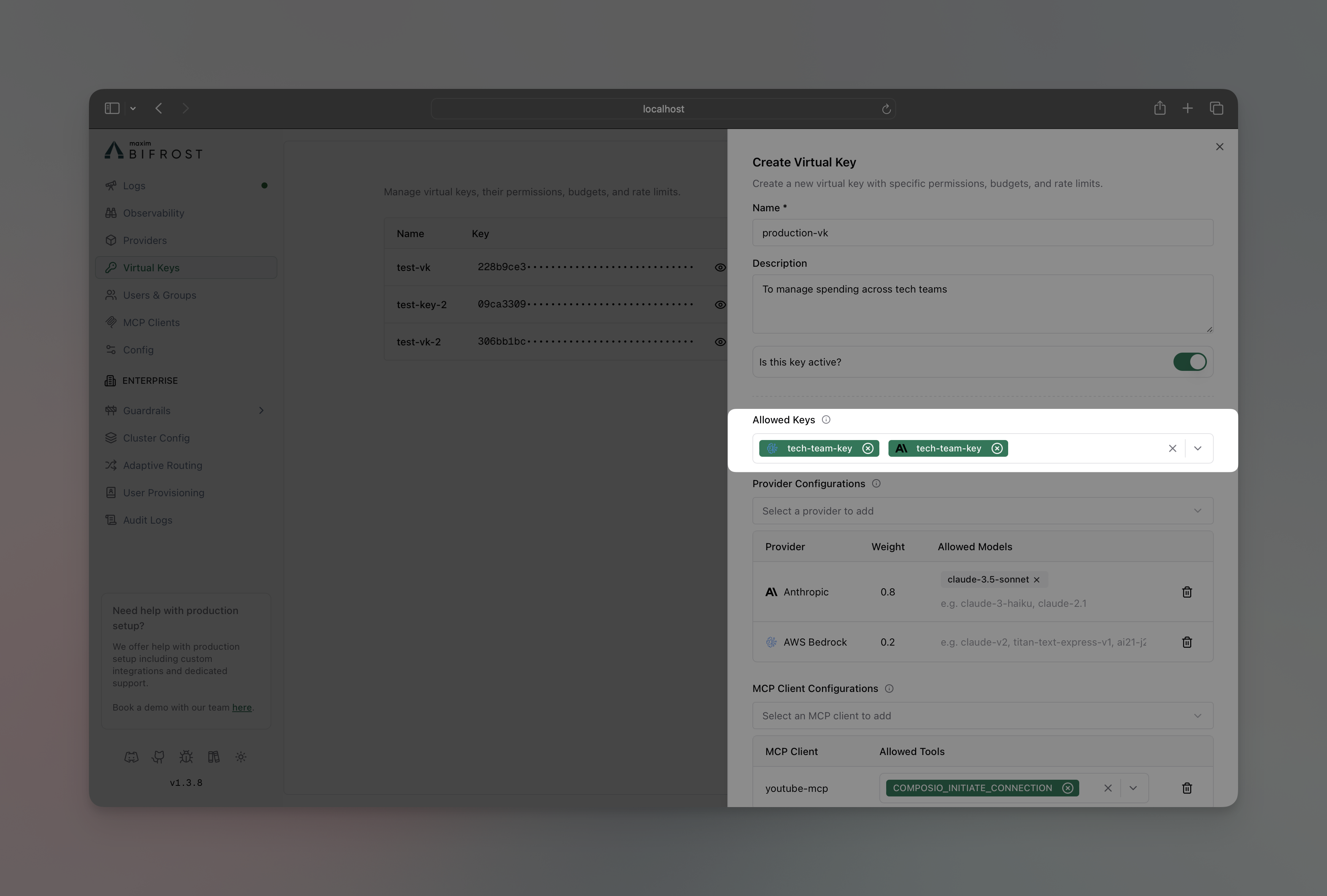 Virtual Key API Key Restrictions