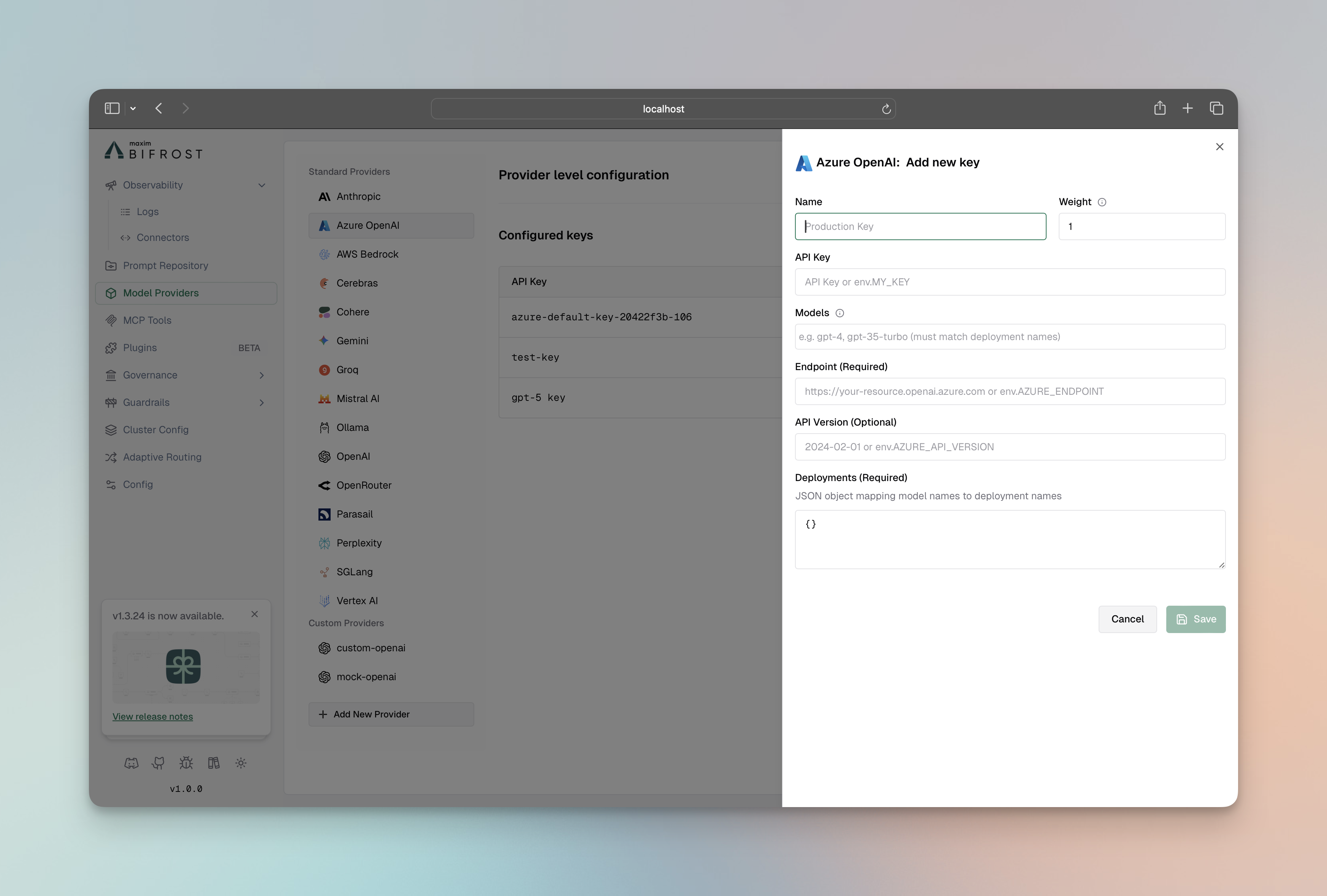 Azure OpenAI Configuration Interface
