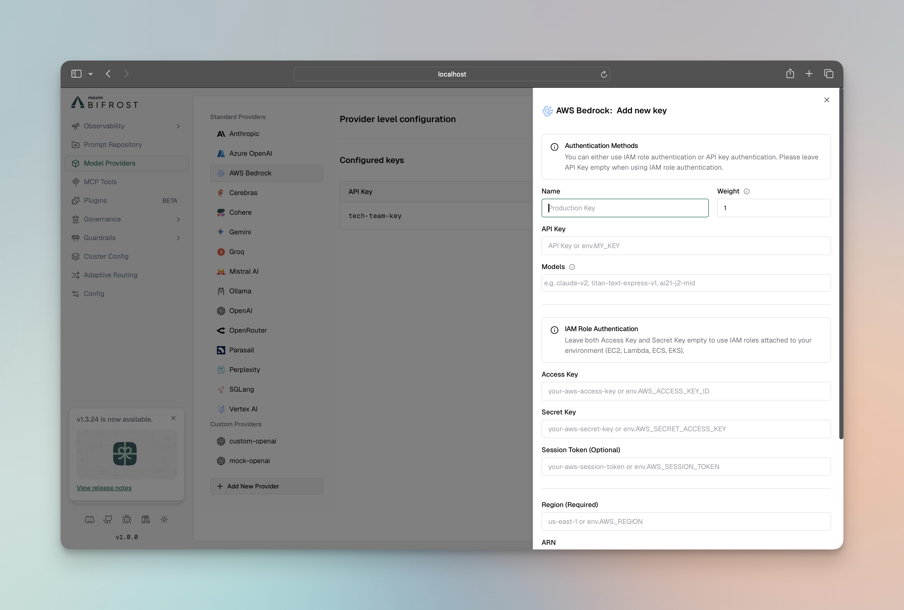 AWS Bedrock Configuration Interface