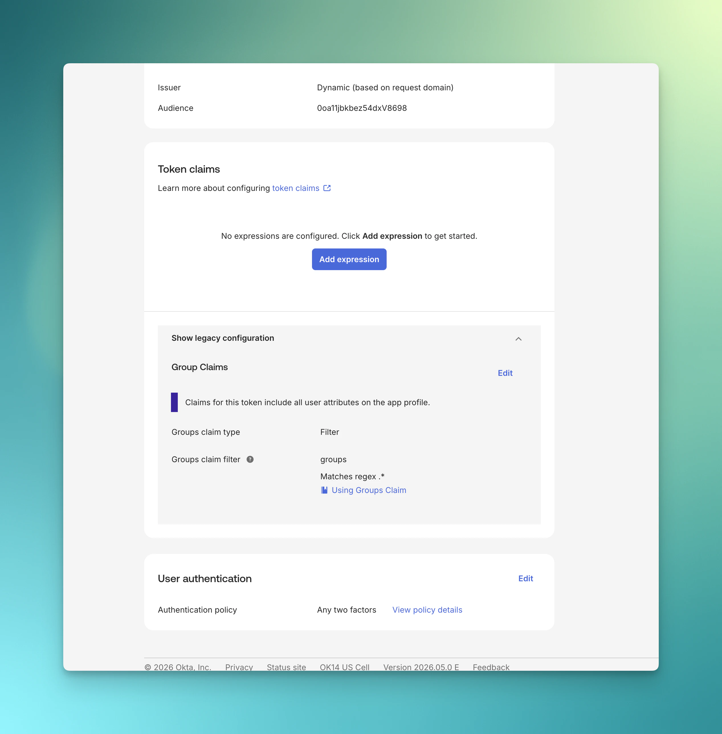 Okta Org Authorization Server app-level group claims