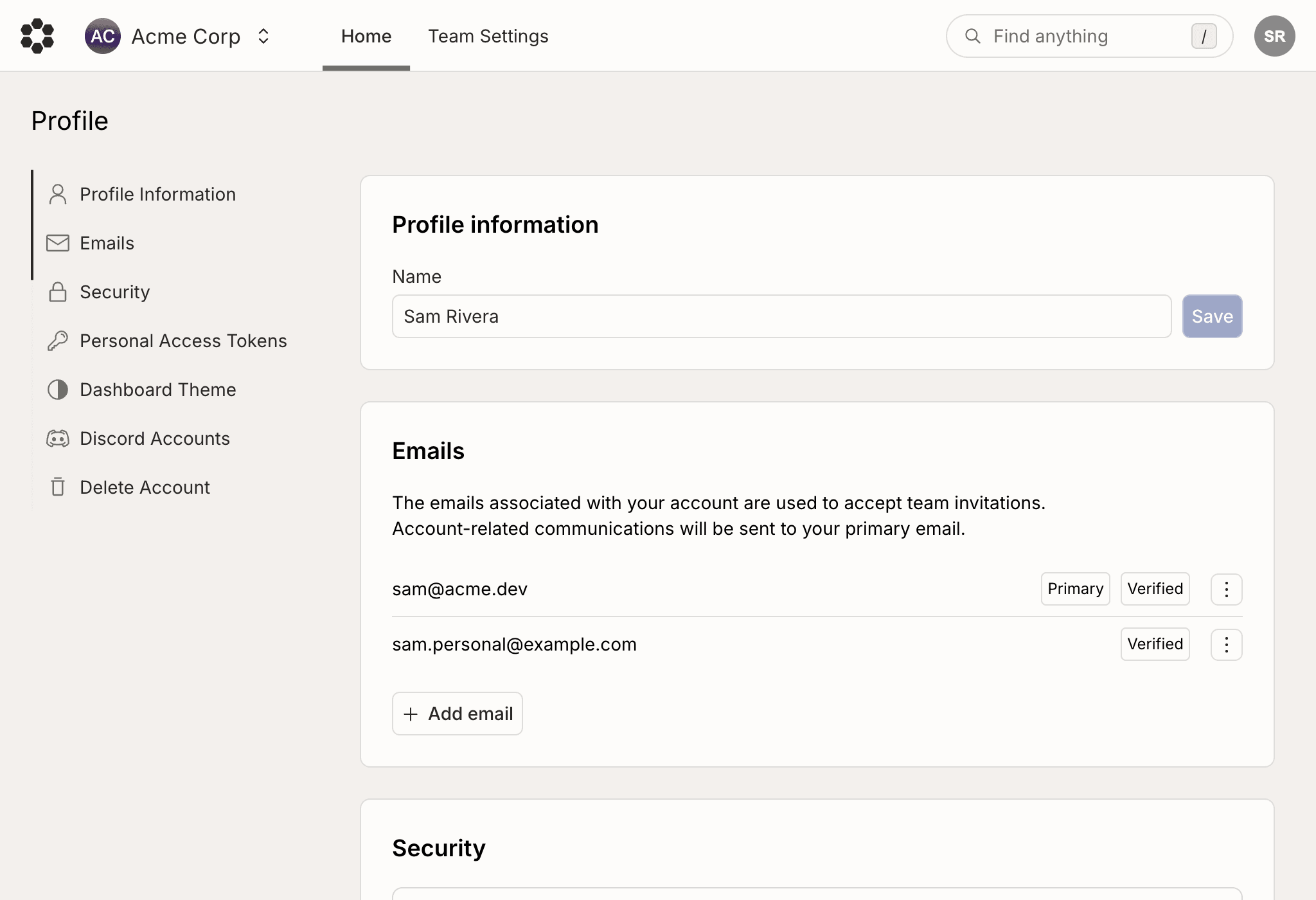 Console Profile page