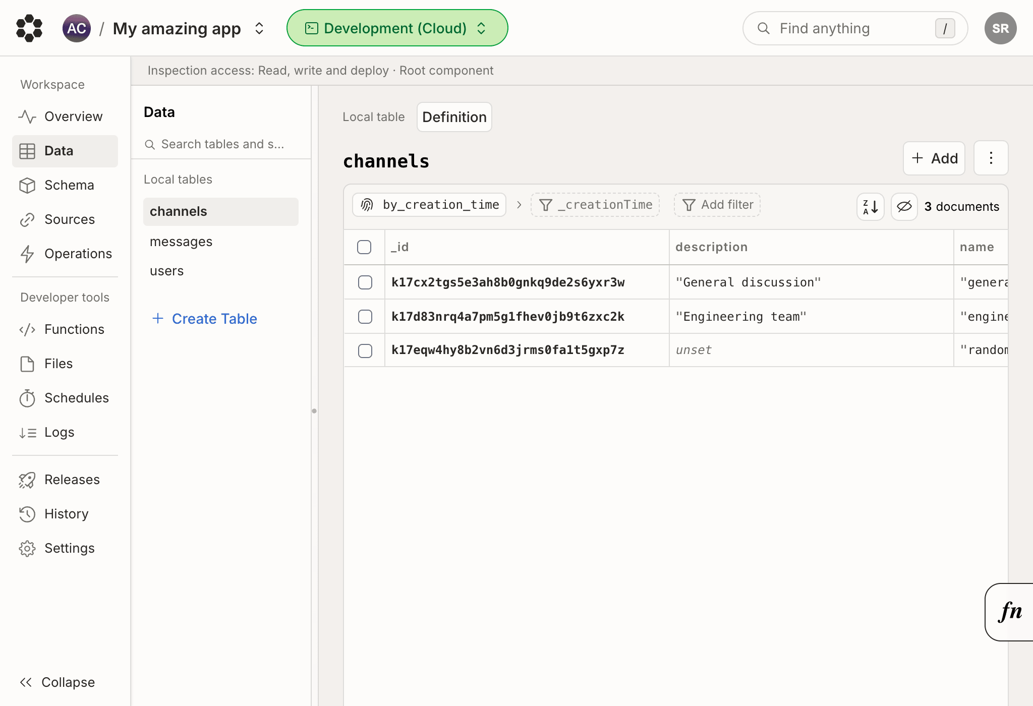 Data Console Page