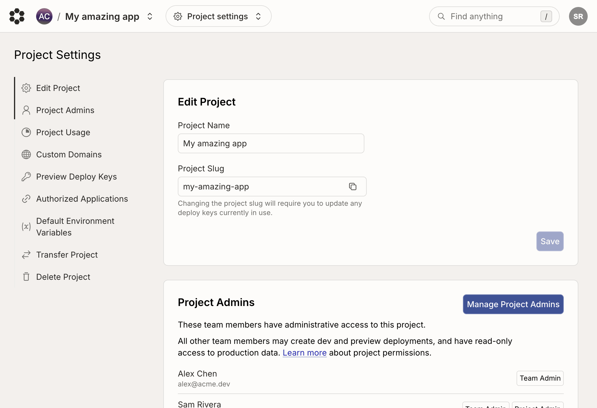 Project settings