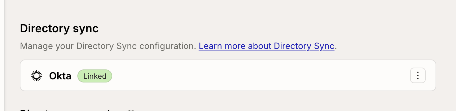 The Directory Sync section with directory management enabled