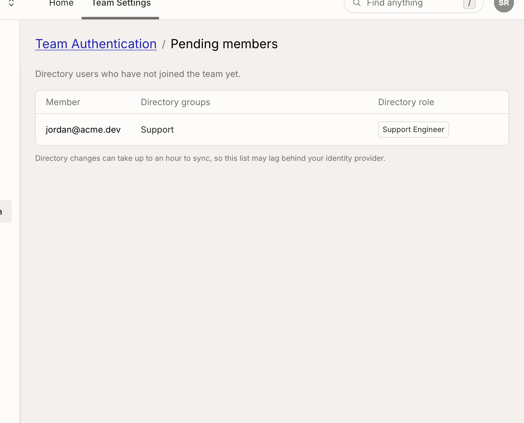 The pending members dialog listing directory users who have not joined yet