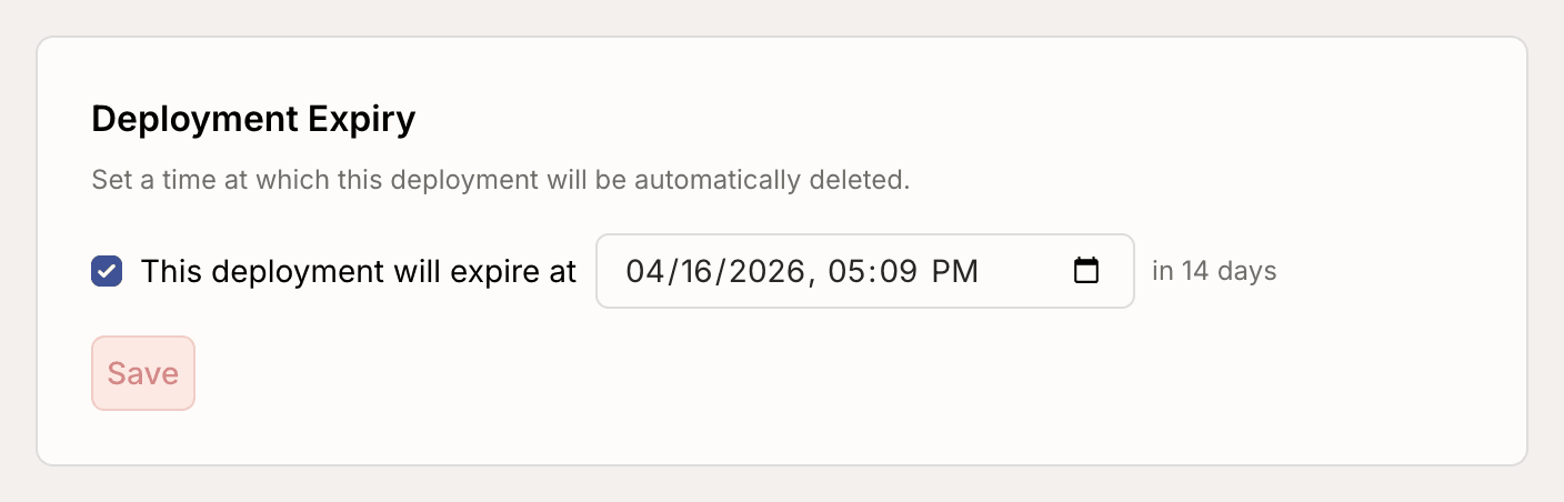 Deployment expiry in the console