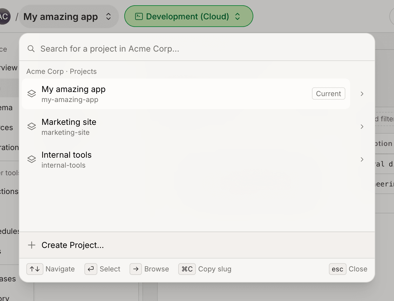 Project switcher