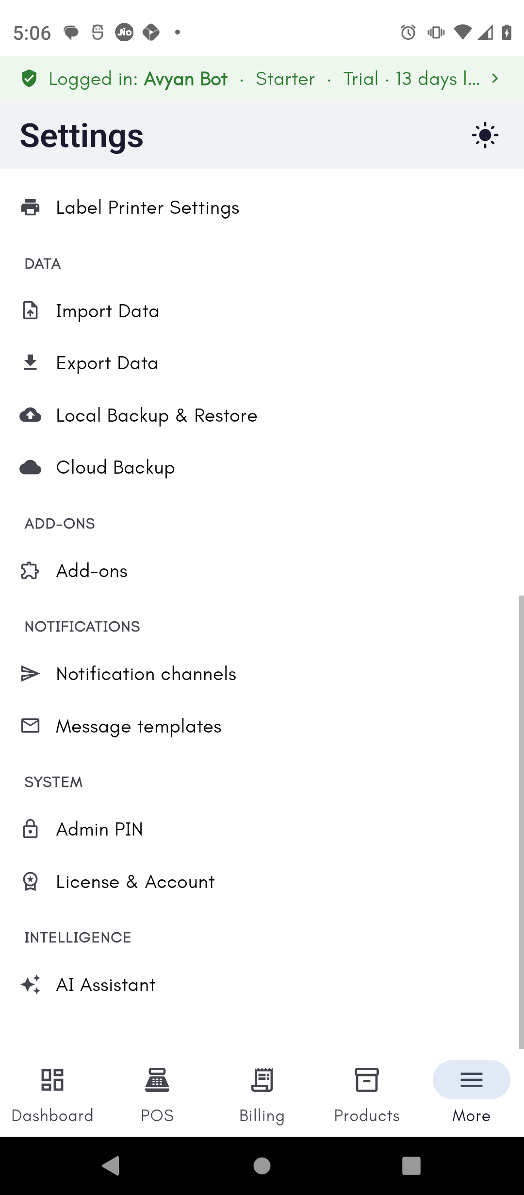 Settings menu showing the Add-ons section
