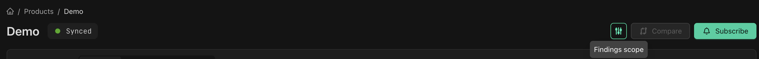 Product page showing Findings Scope button