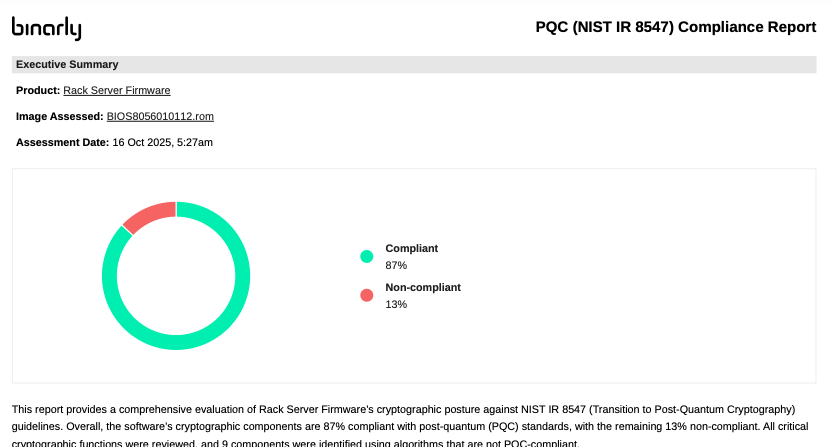 Excerpt of the PQC compliance report's executive summary.