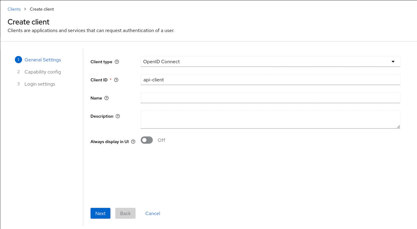 Create Client - General Settings
