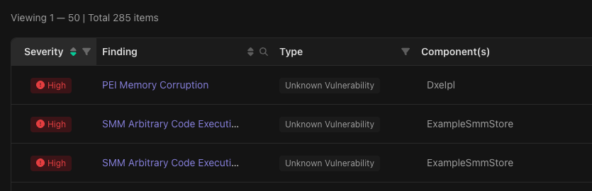 Screenshot showing an excerpt of the image's findings.