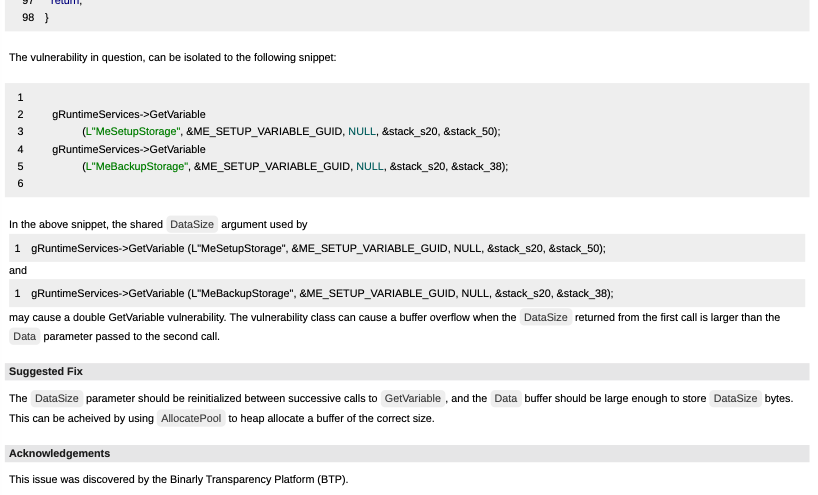 An example BTP Automatic Advisory