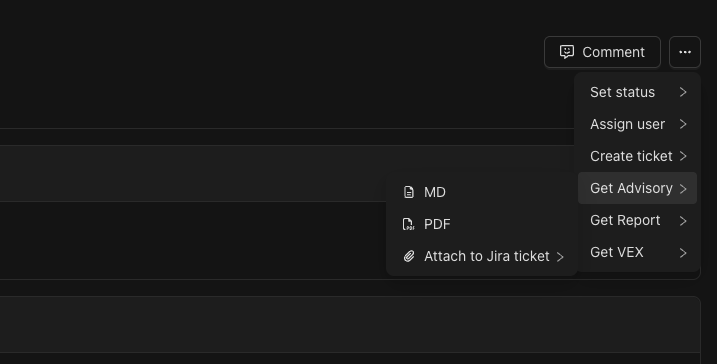The finding details context menu option for Automatic Advisories