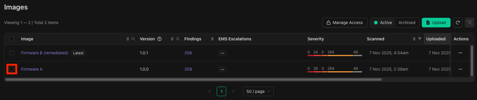 A list of two images on the product page