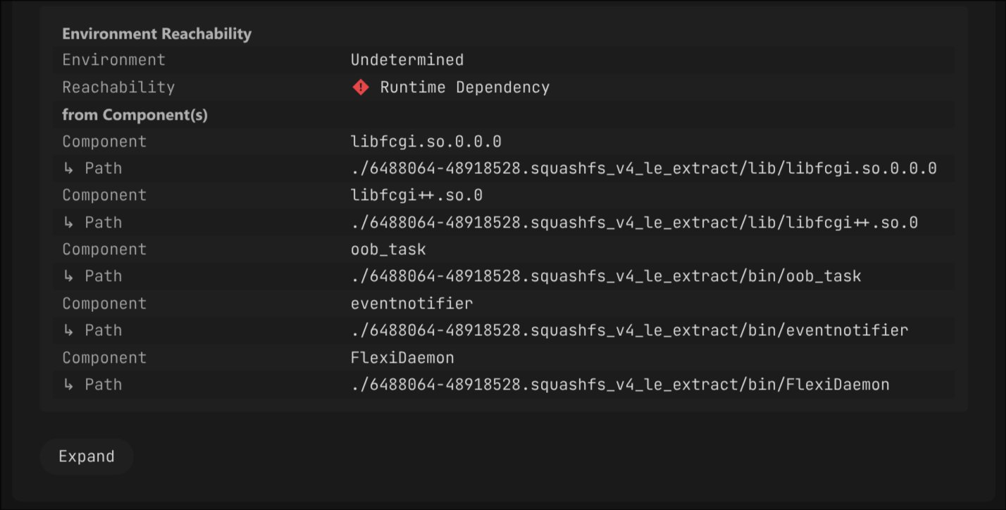 Environment Reachability on a finding, with the components it is reachable from.