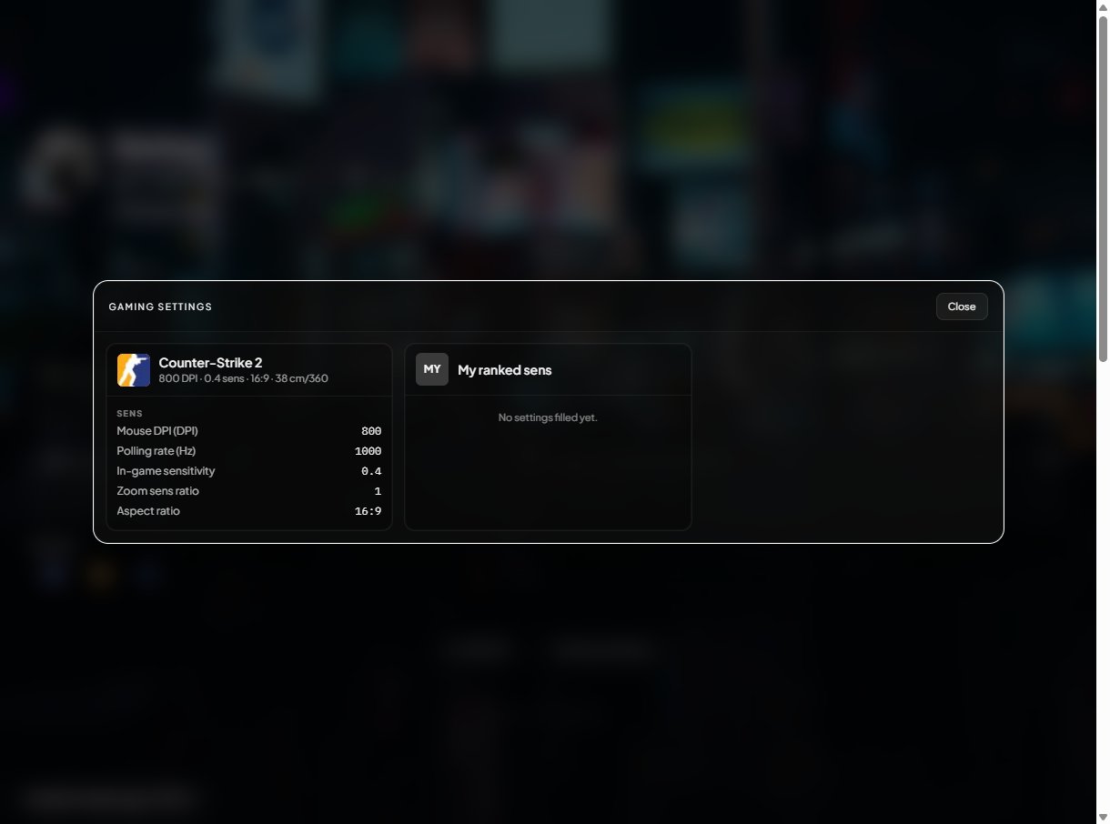 Public profile rendering of the Gaming settings widget