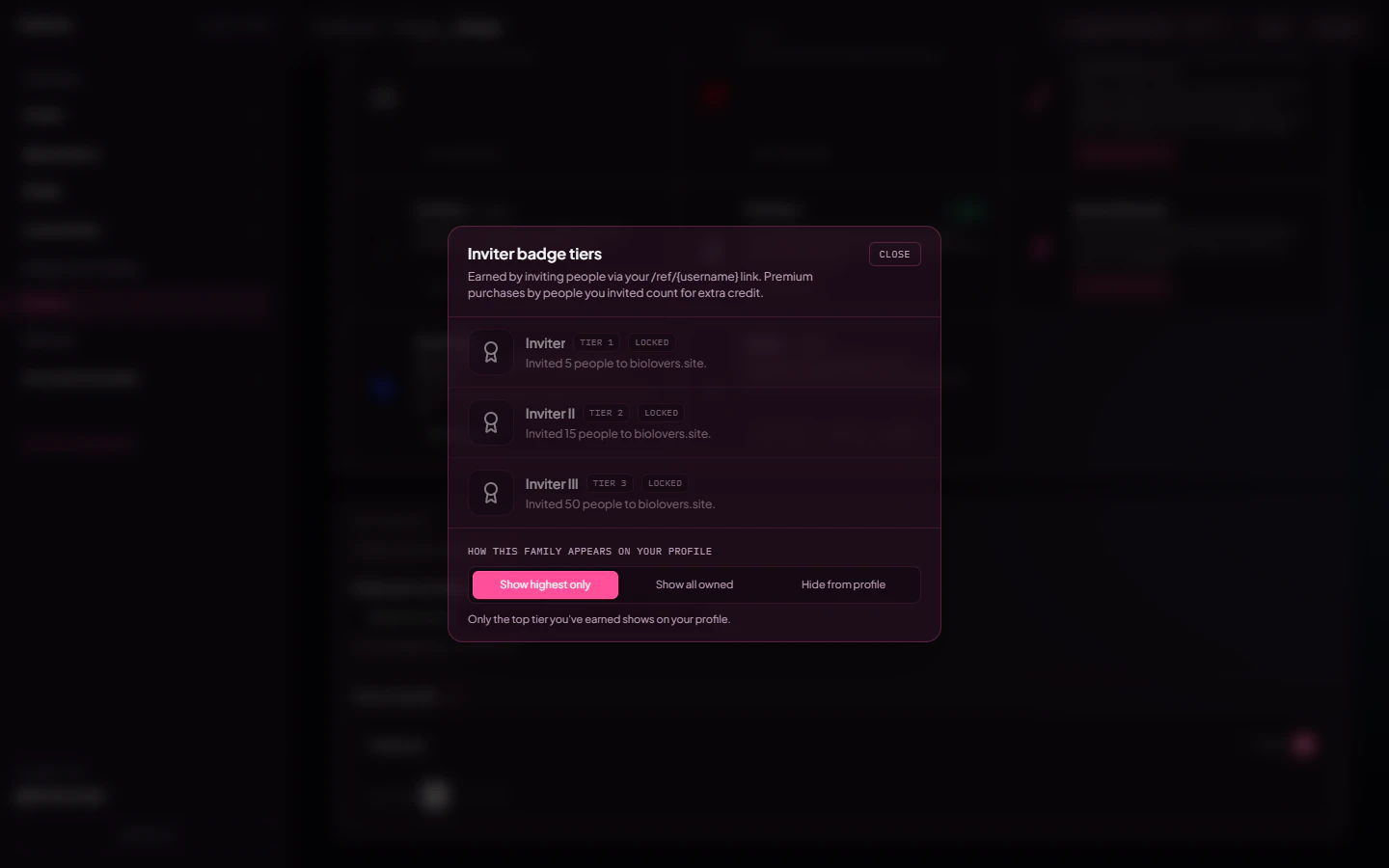 Inviter badge family modal