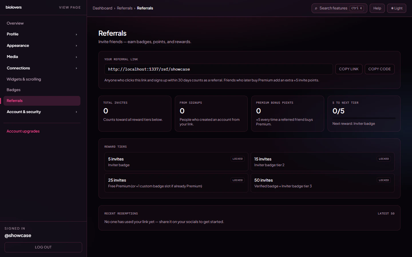 Referrals dashboard panel