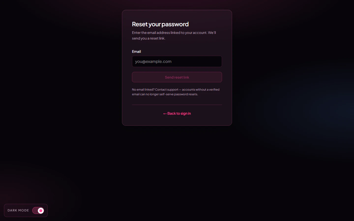 Forgot password page