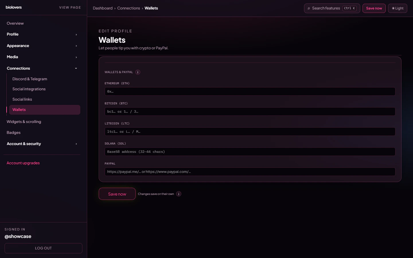 Wallets & PayPal panel