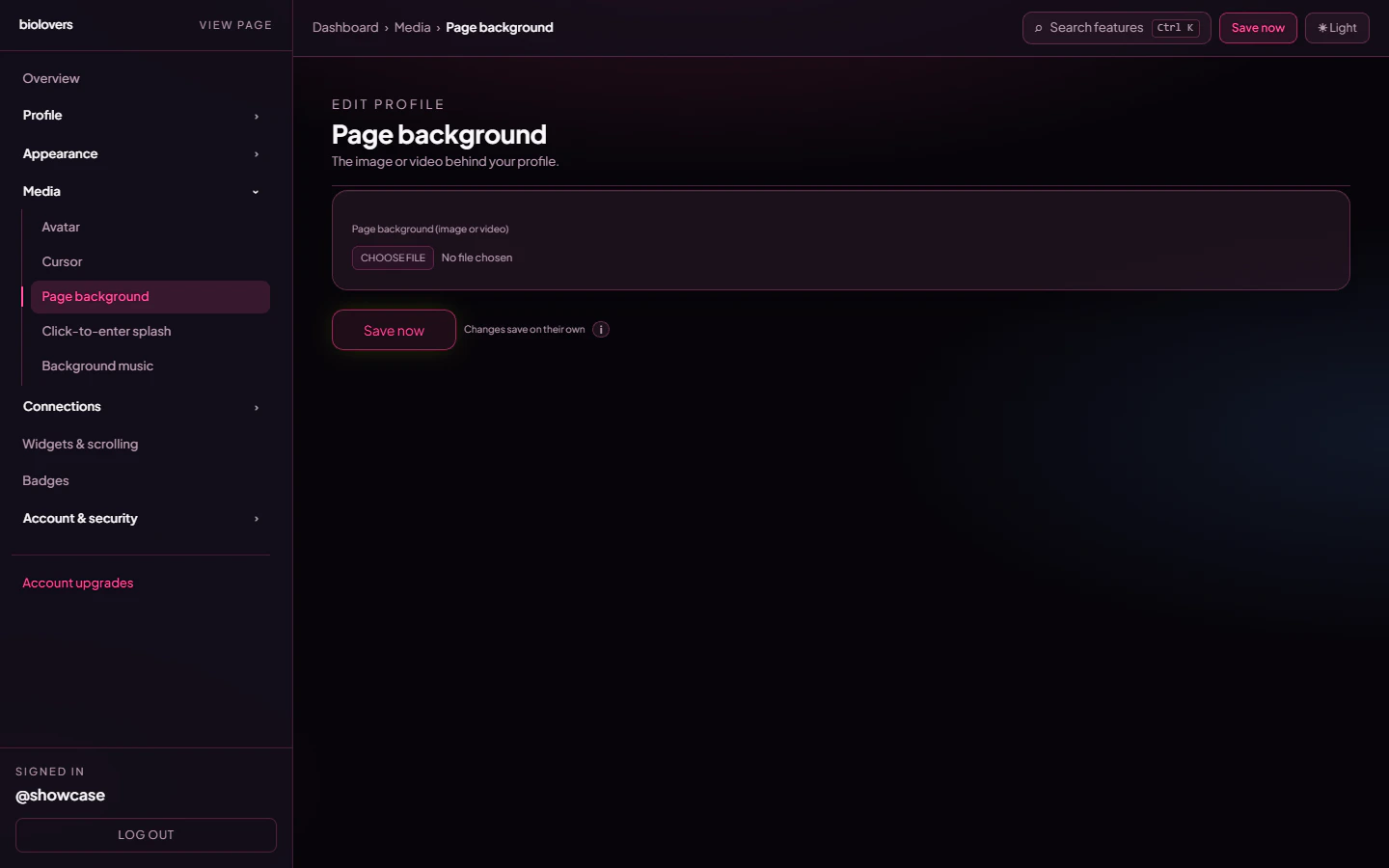 Page background panel