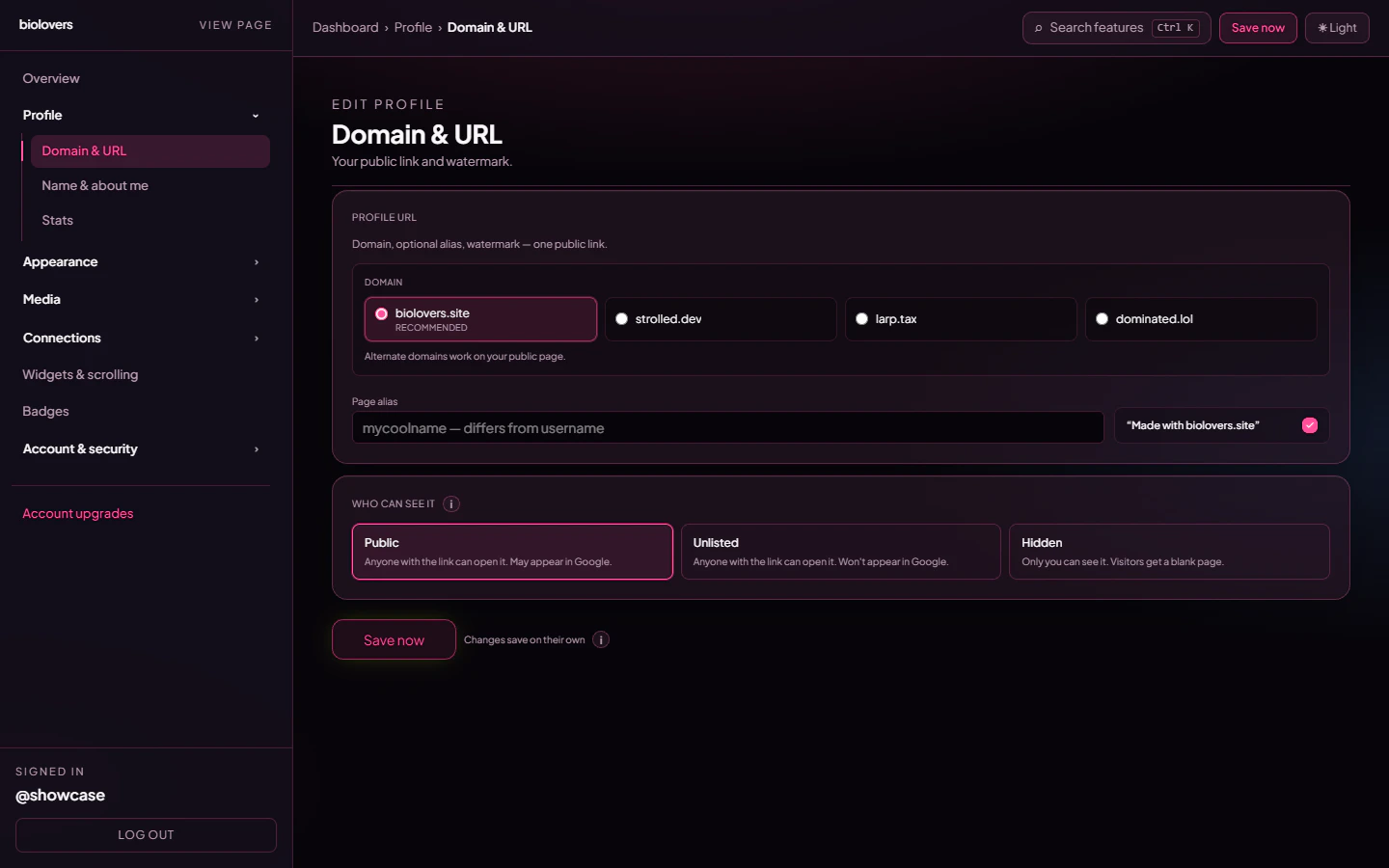 Domain and URL panel