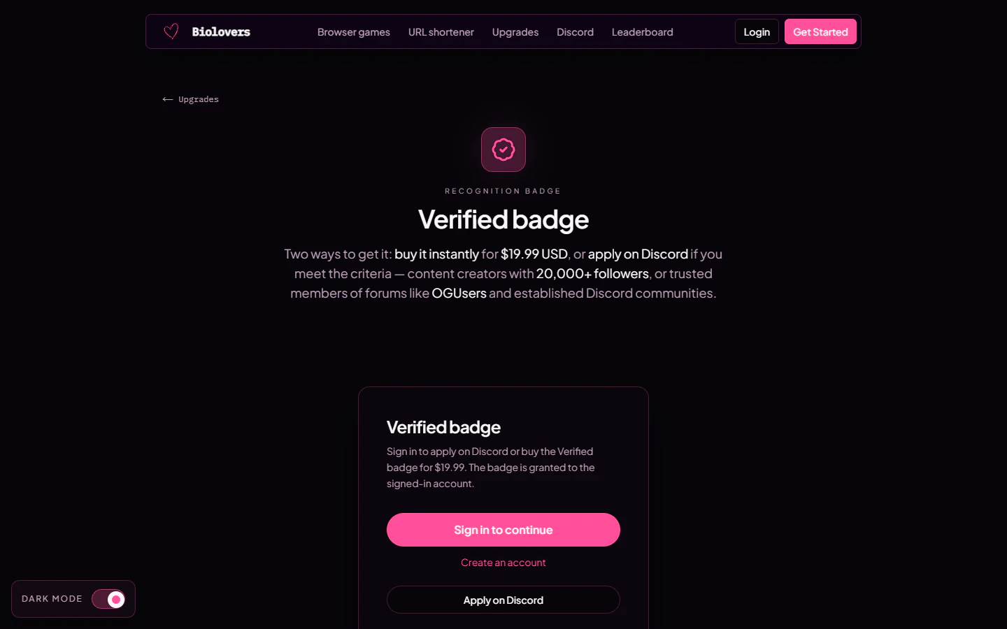 Verified upgrade page
