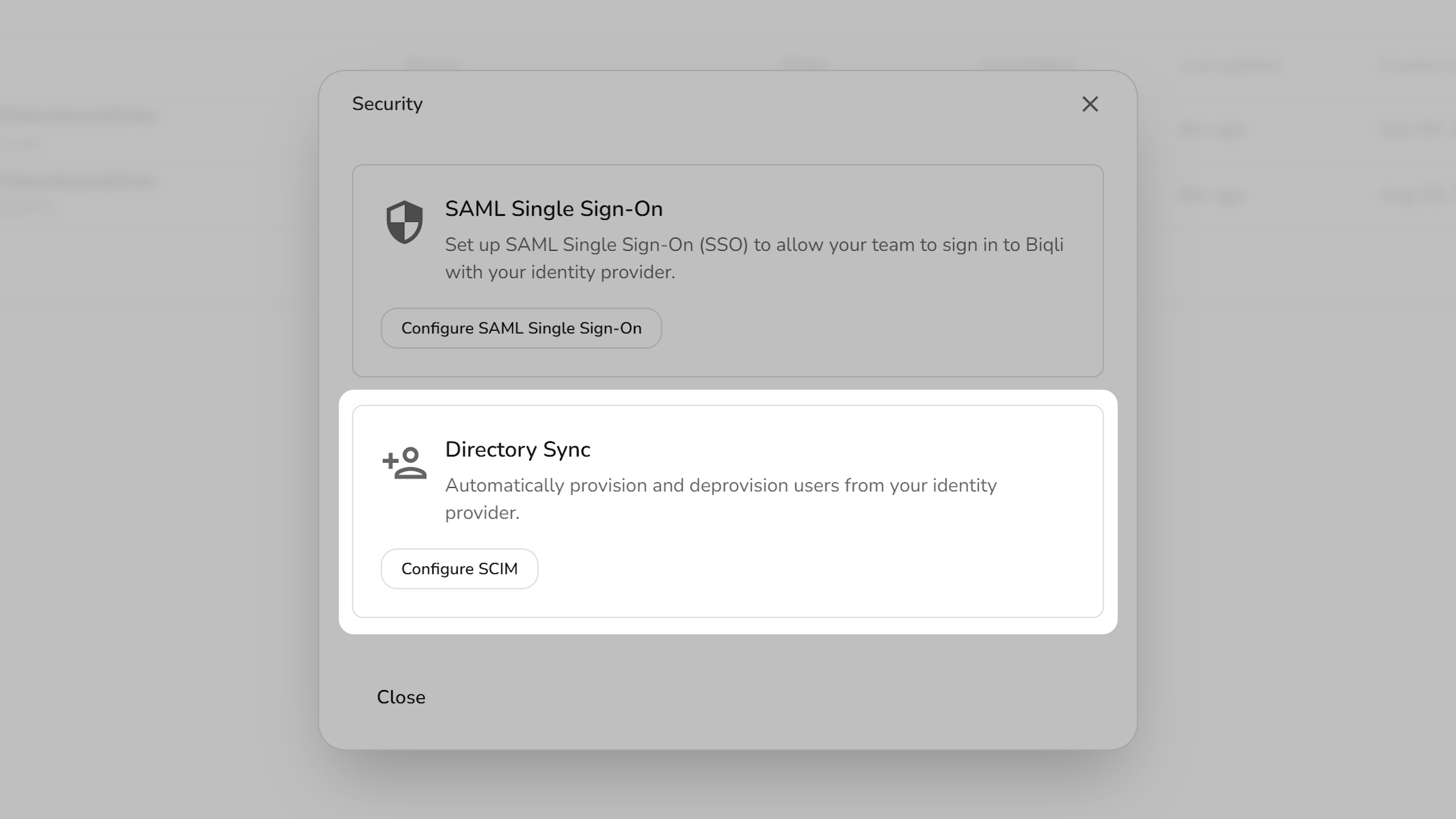 Biqli Directory Sync Settings