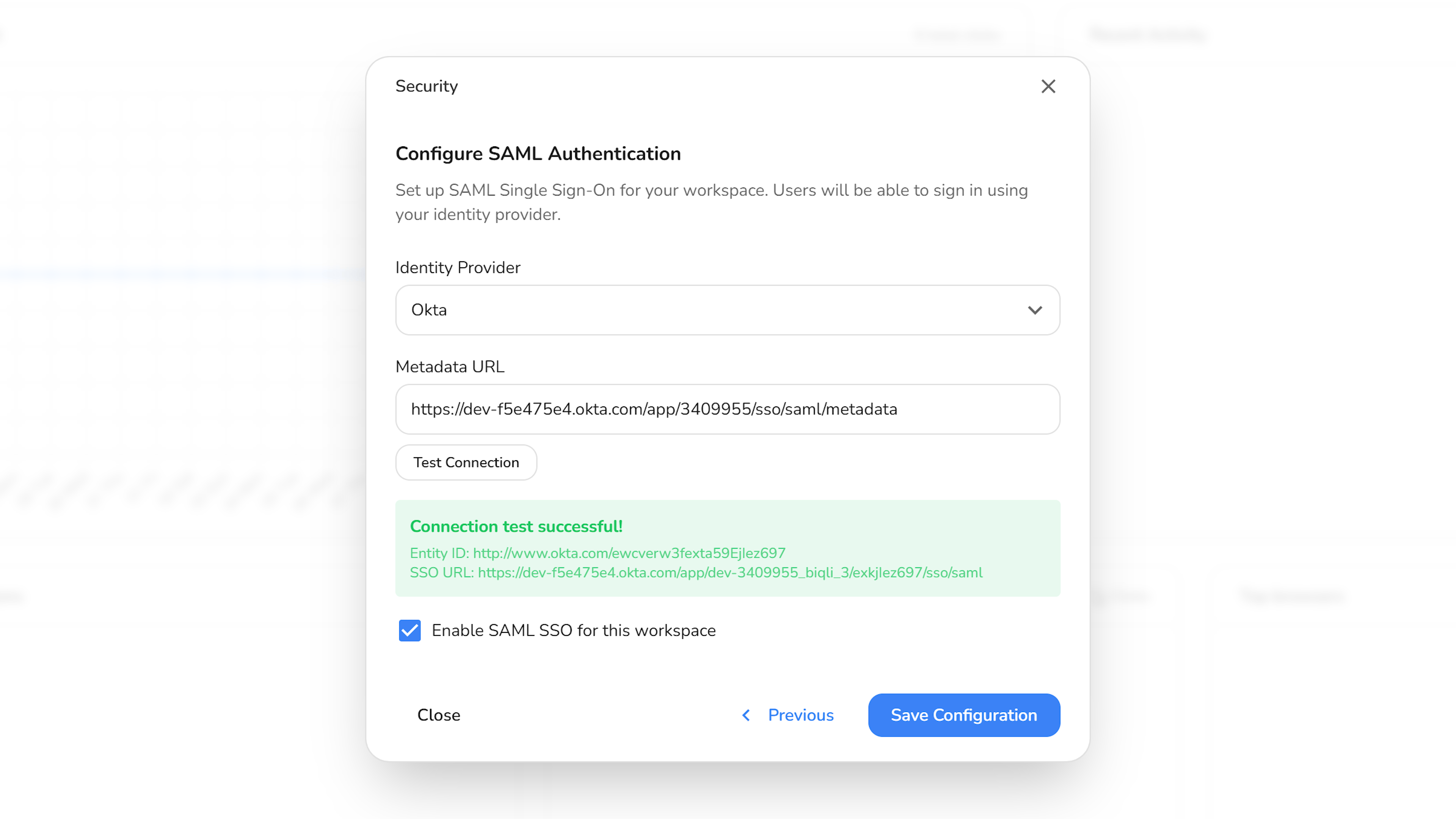 Biqli SAML Configuration Modal