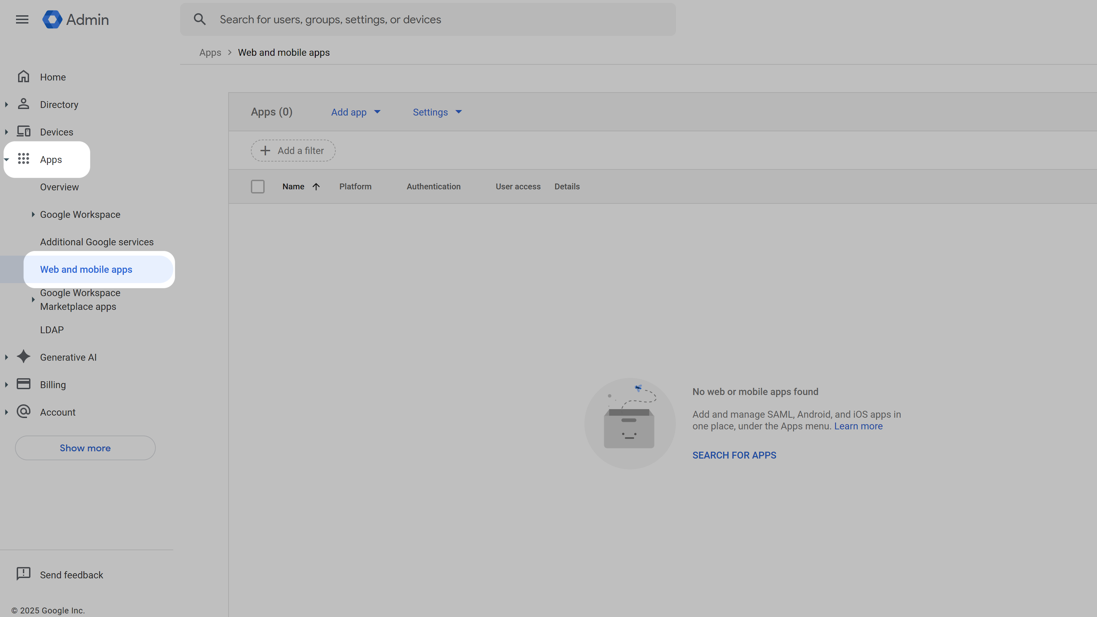 Navigate to Web and mobile apps