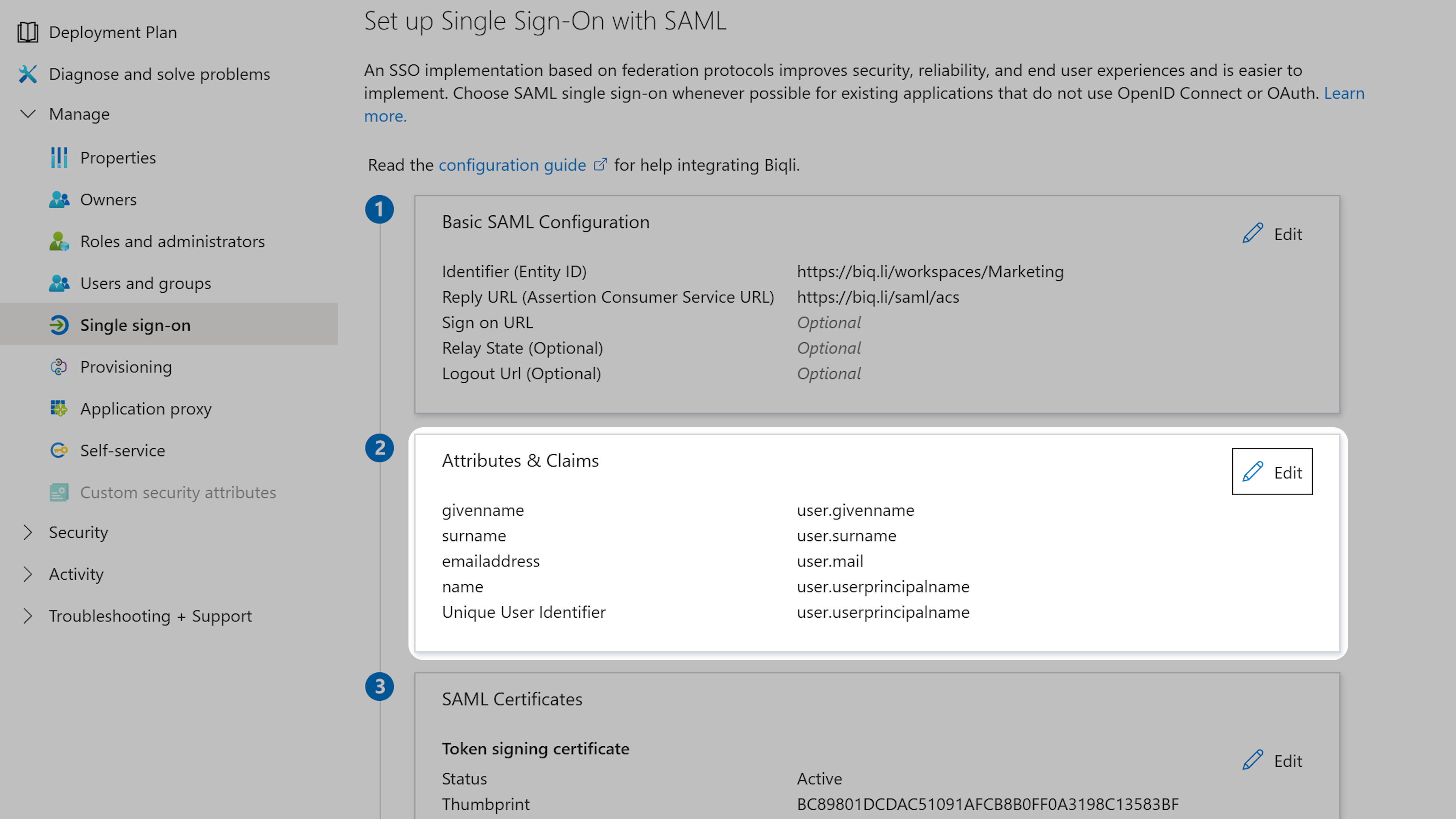 Edit Attributes and Claims