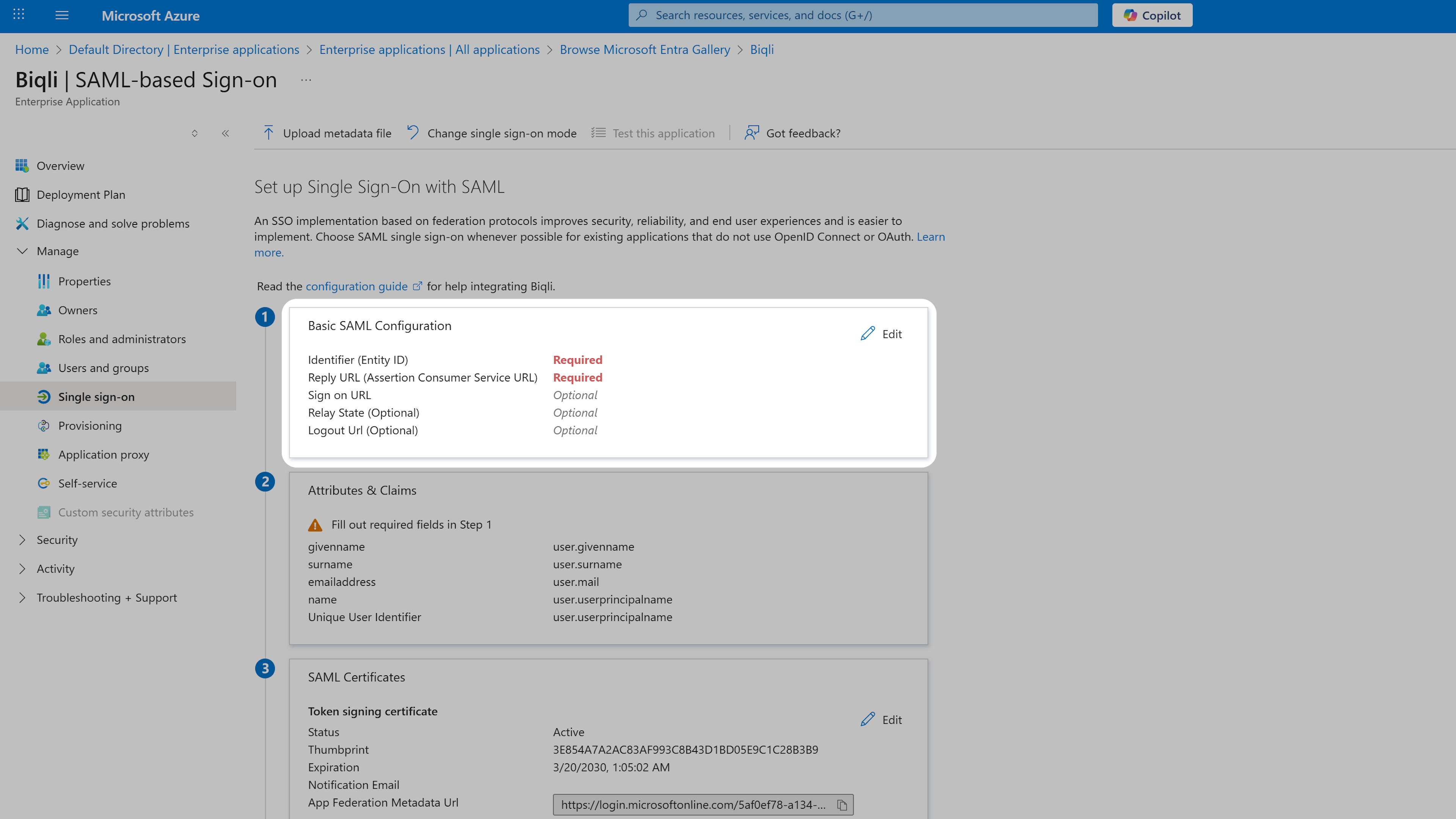 Basic SAML Configuration Edit