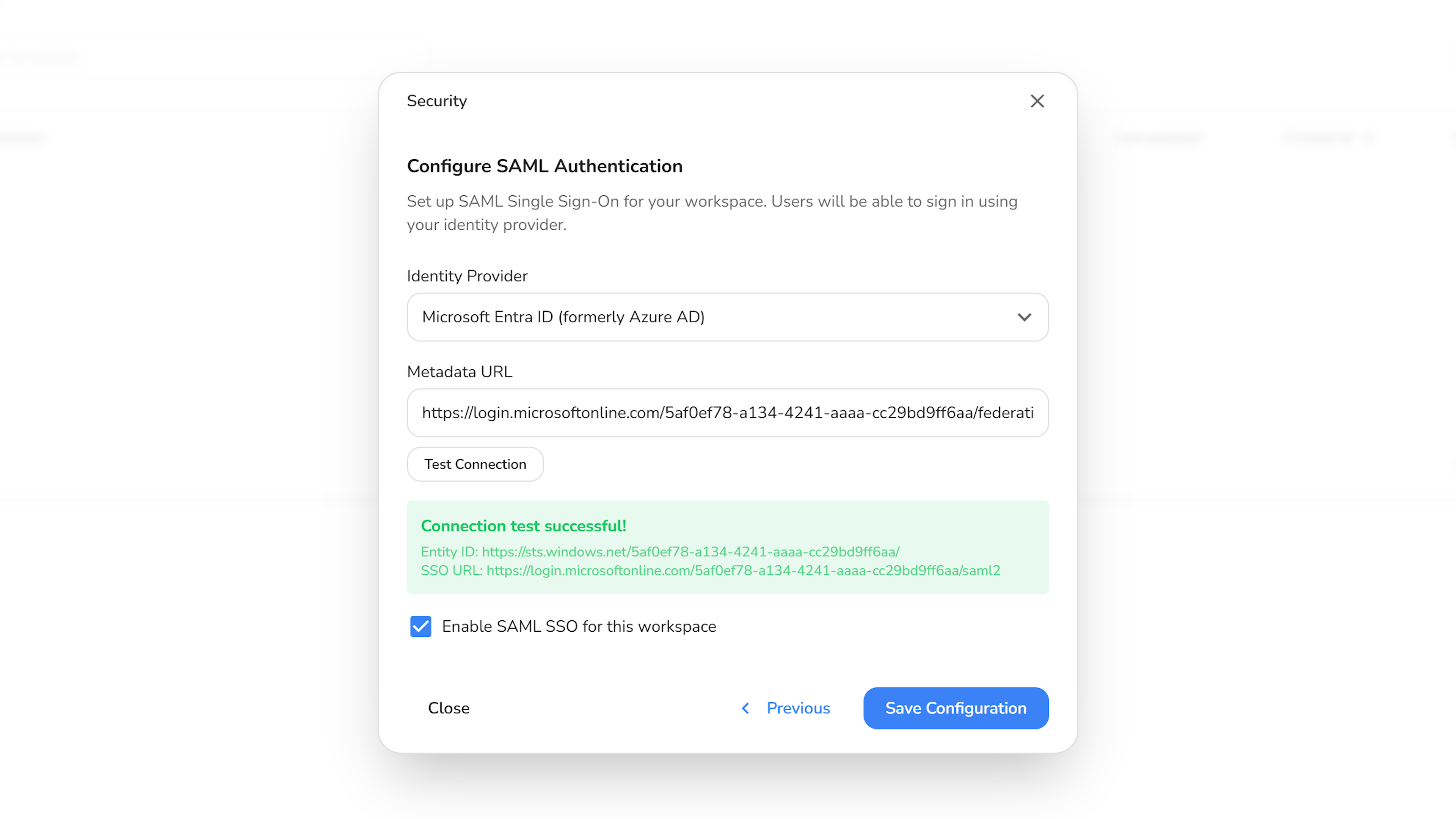 Biqli SAML Configuration Modal