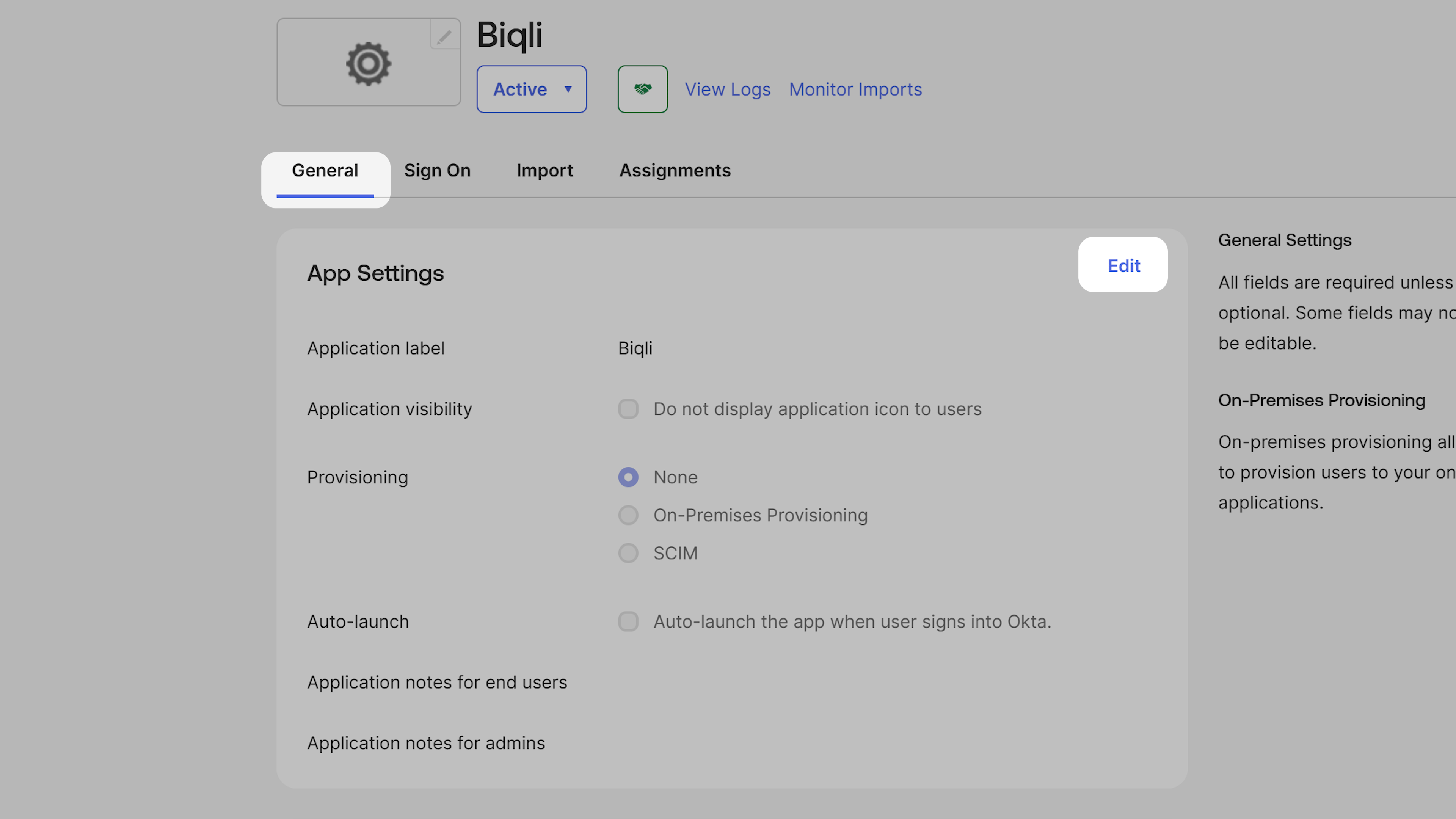 Okta App Settings