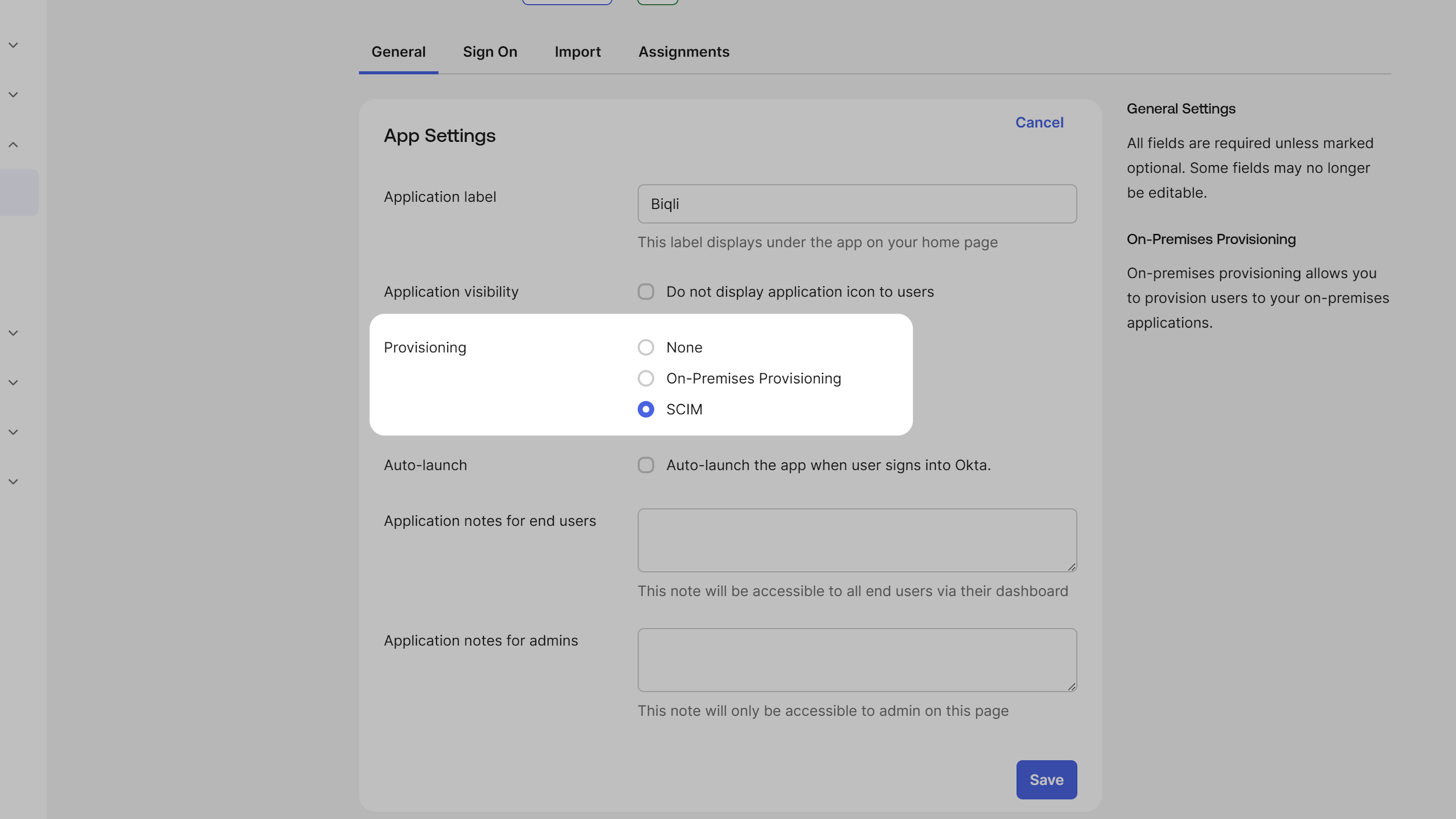 Enable SCIM Provisioning option