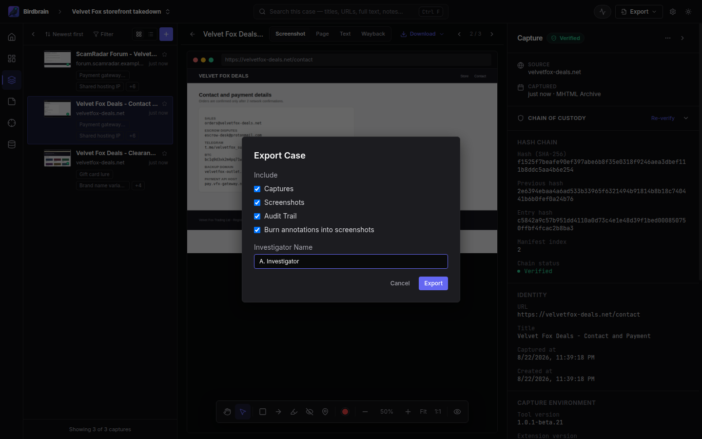 Export dialog