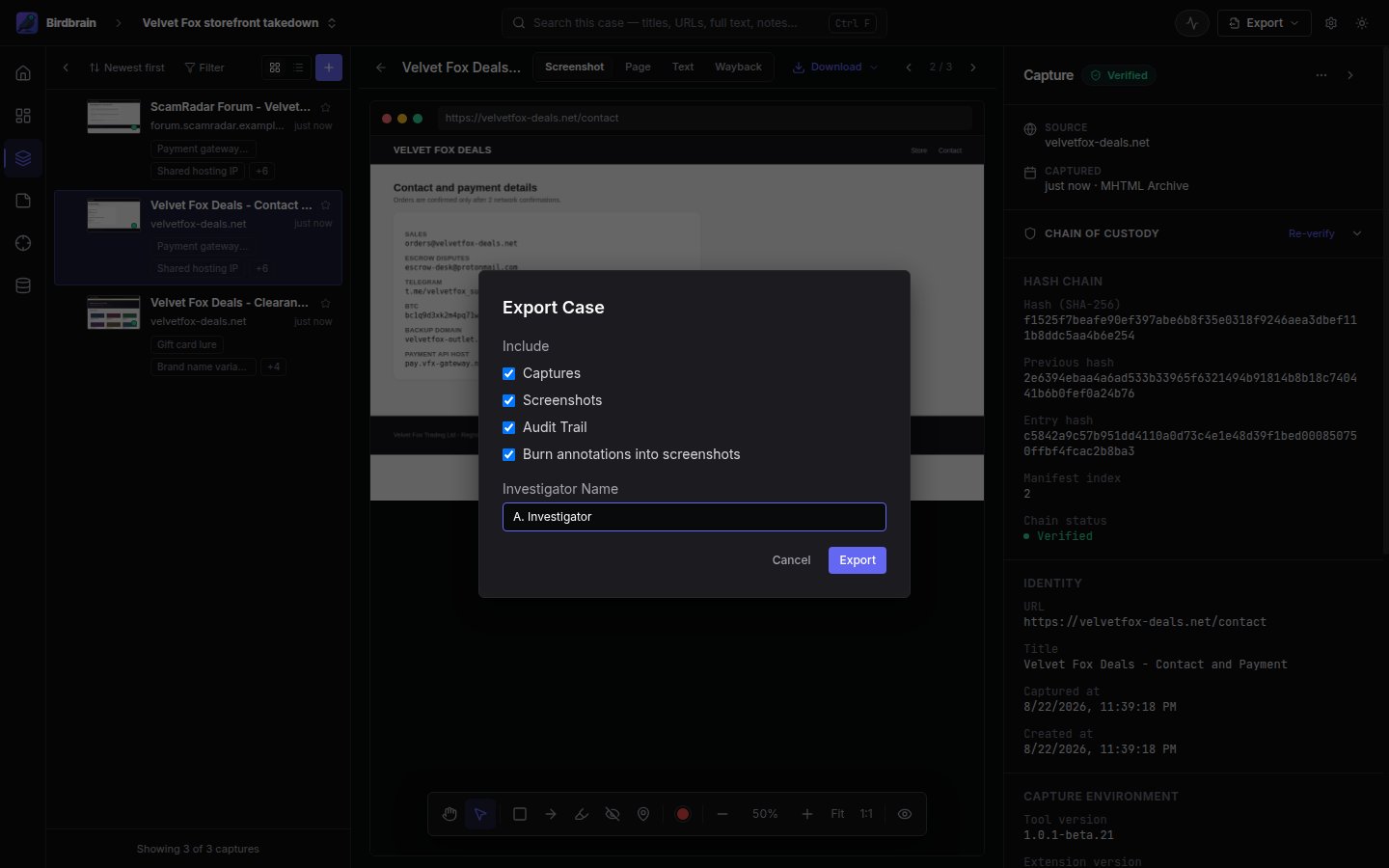 Export dialog