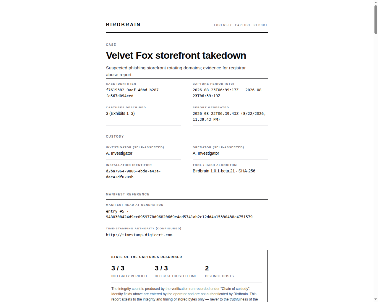 Exported report