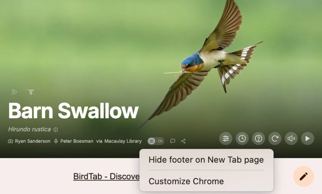 Chrome new tab footer banner with menu option to hide it