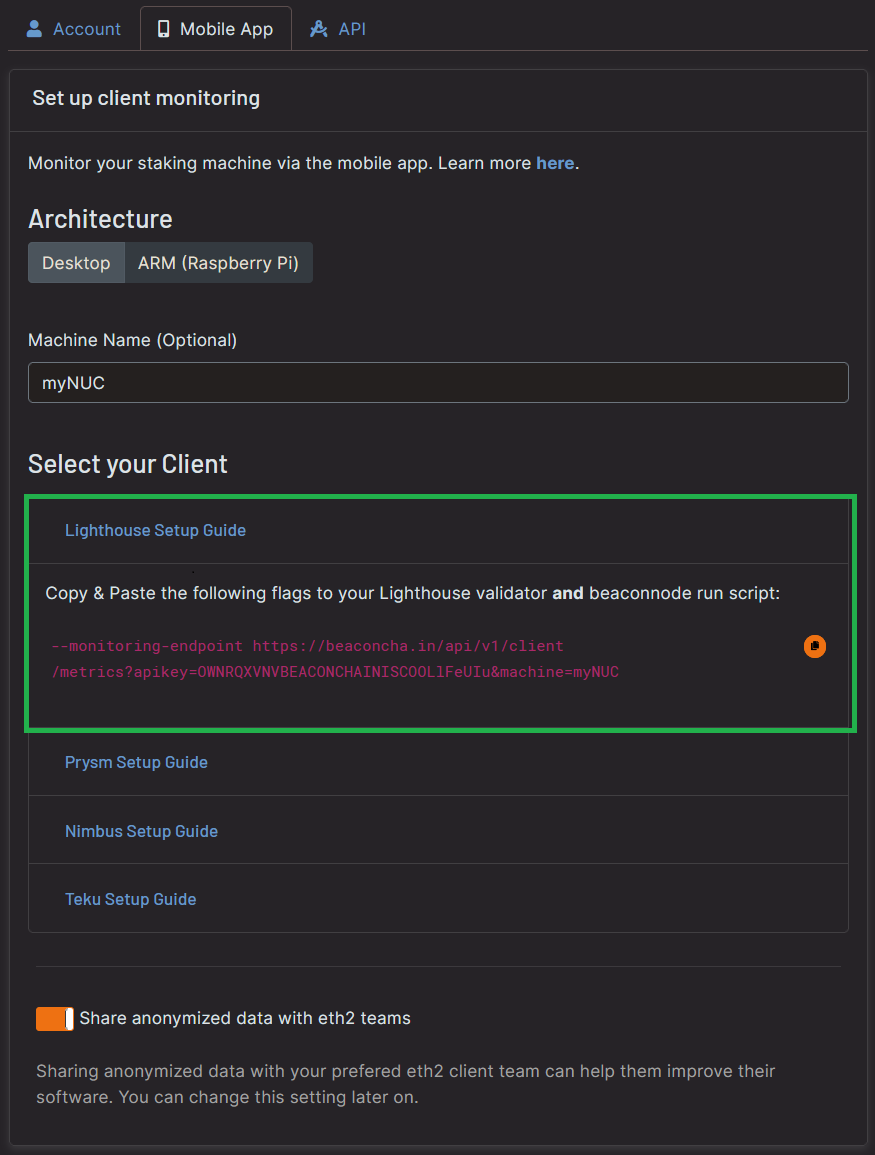 Screenshot: Lighthouse mobile app flag in settings